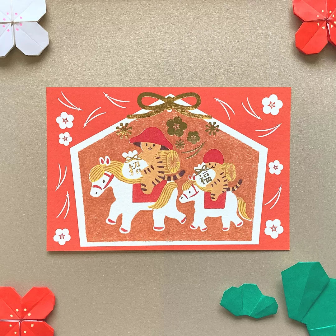 [4legs] Mushroom Cat x 2026 Year of the Horse postcard · Gold Foil