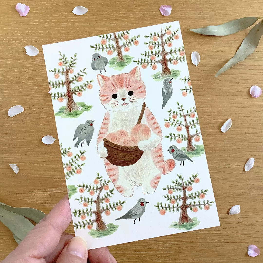 [4legs] Peach Orchard Tabby Cat postcard