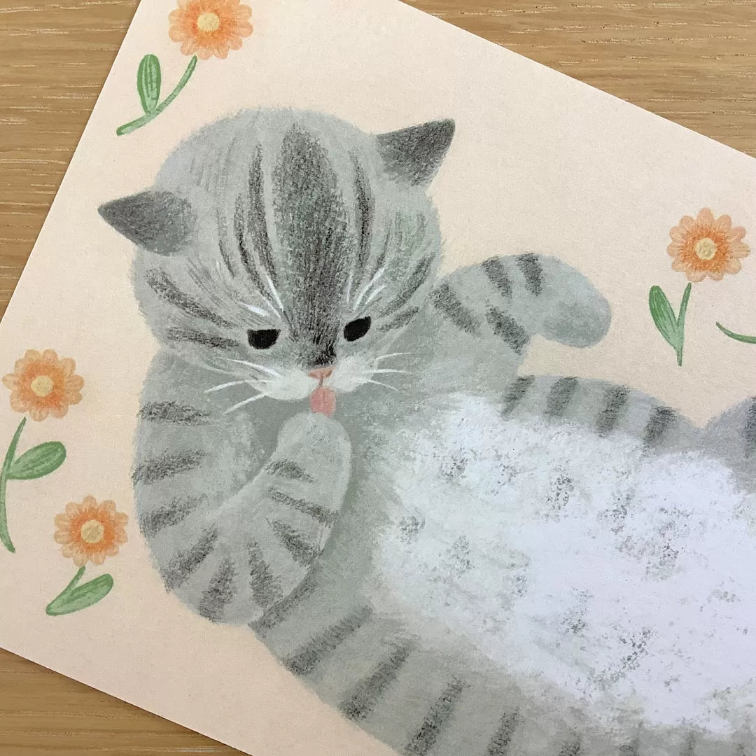 [4legs] Orange Blooms Mackerel Tabby Cat postcard