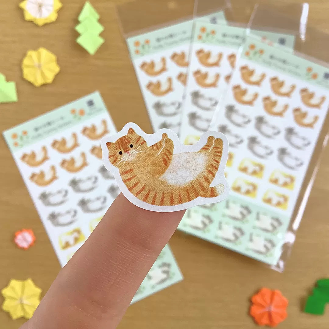 [4legs] Stretching Cats, Fluffy Tummy sticker sheet