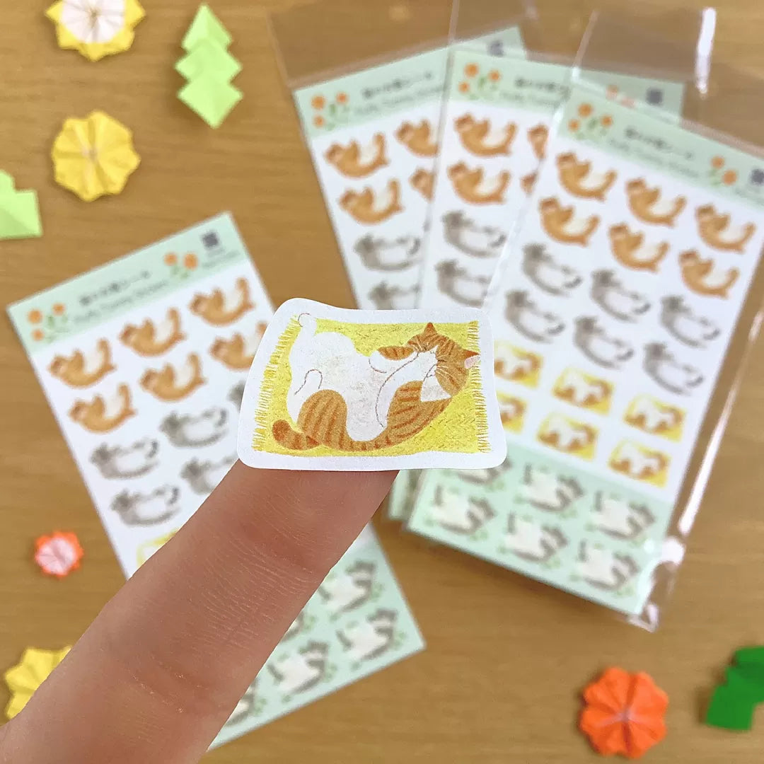 [4legs] Stretching Cats, Fluffy Tummy sticker sheet