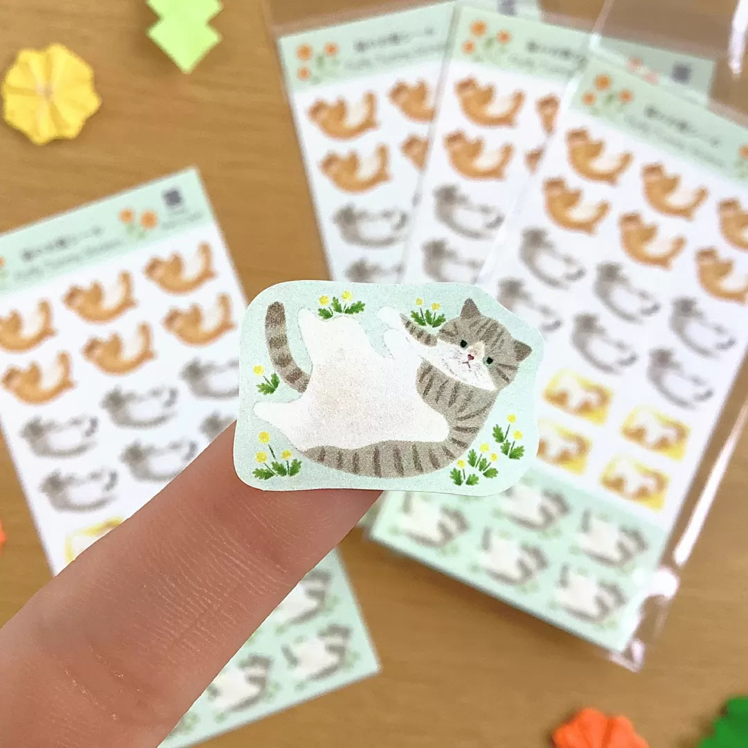 [4legs] Stretching Cats, Fluffy Tummy sticker sheet
