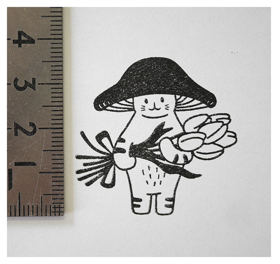 [Mushroom Cat] Tulip Bouquet rubber stamp