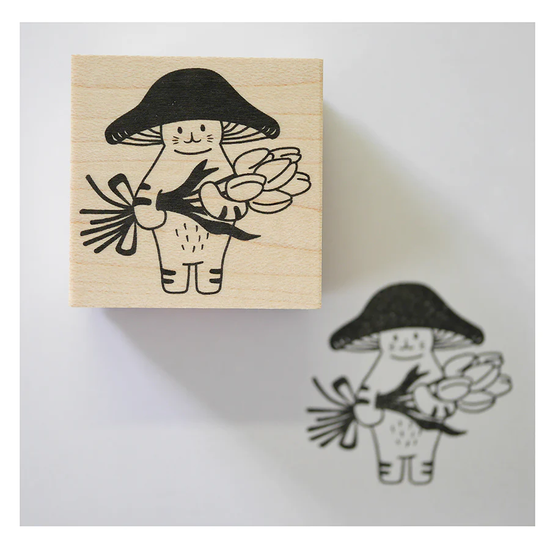 [Mushroom Cat] Tulip Bouquet rubber stamp