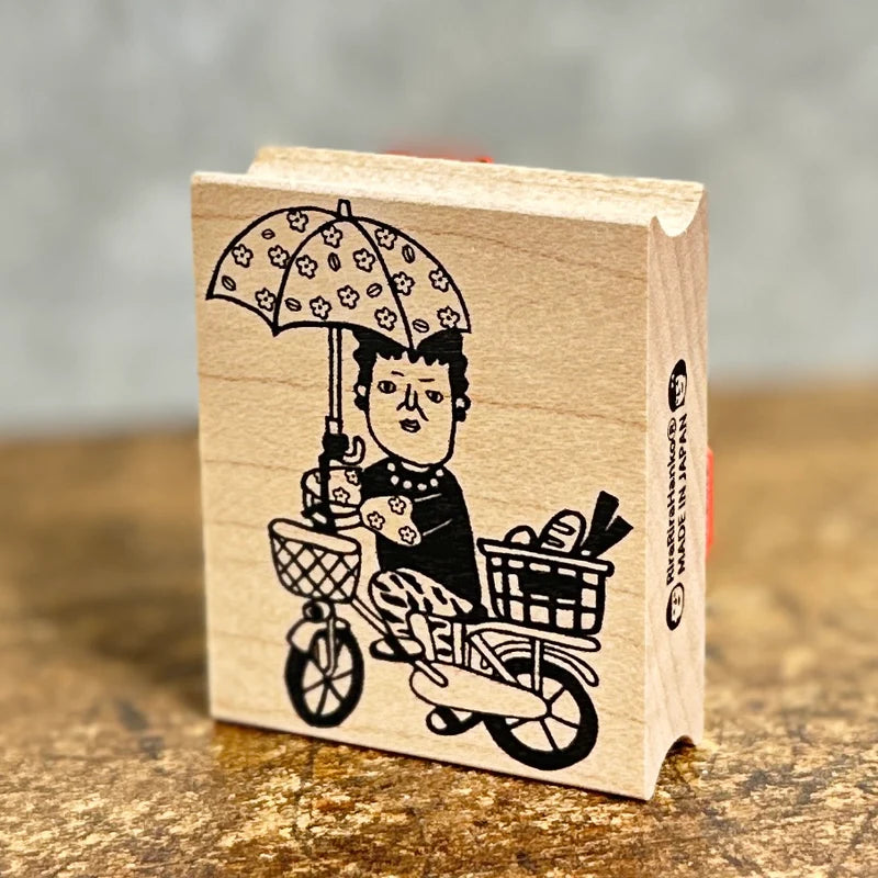 [RiraRira Hanko] Auntie Seki Bicycle & Parasol rubber stamp