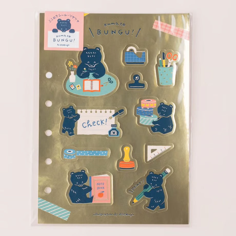 [Tegamisha] Mokuji · Kuma & Bungu Gold & Shiny Sticker Sheet