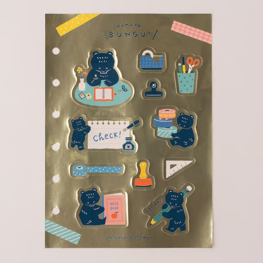 [Tegamisha] Mokuji · Kuma & Bungu Gold & Shiny Sticker Sheet