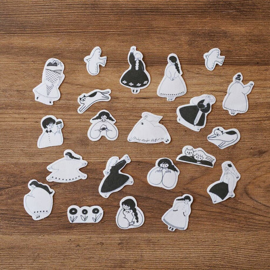 [Tegamisha] cotori cotori · Monochrome Girl Flake Stickers