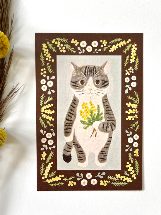 [4legs] Striped Tabby & Mimosa postcard