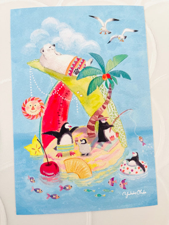 [Yukako Ohde] Penguin Island Hopping postcard