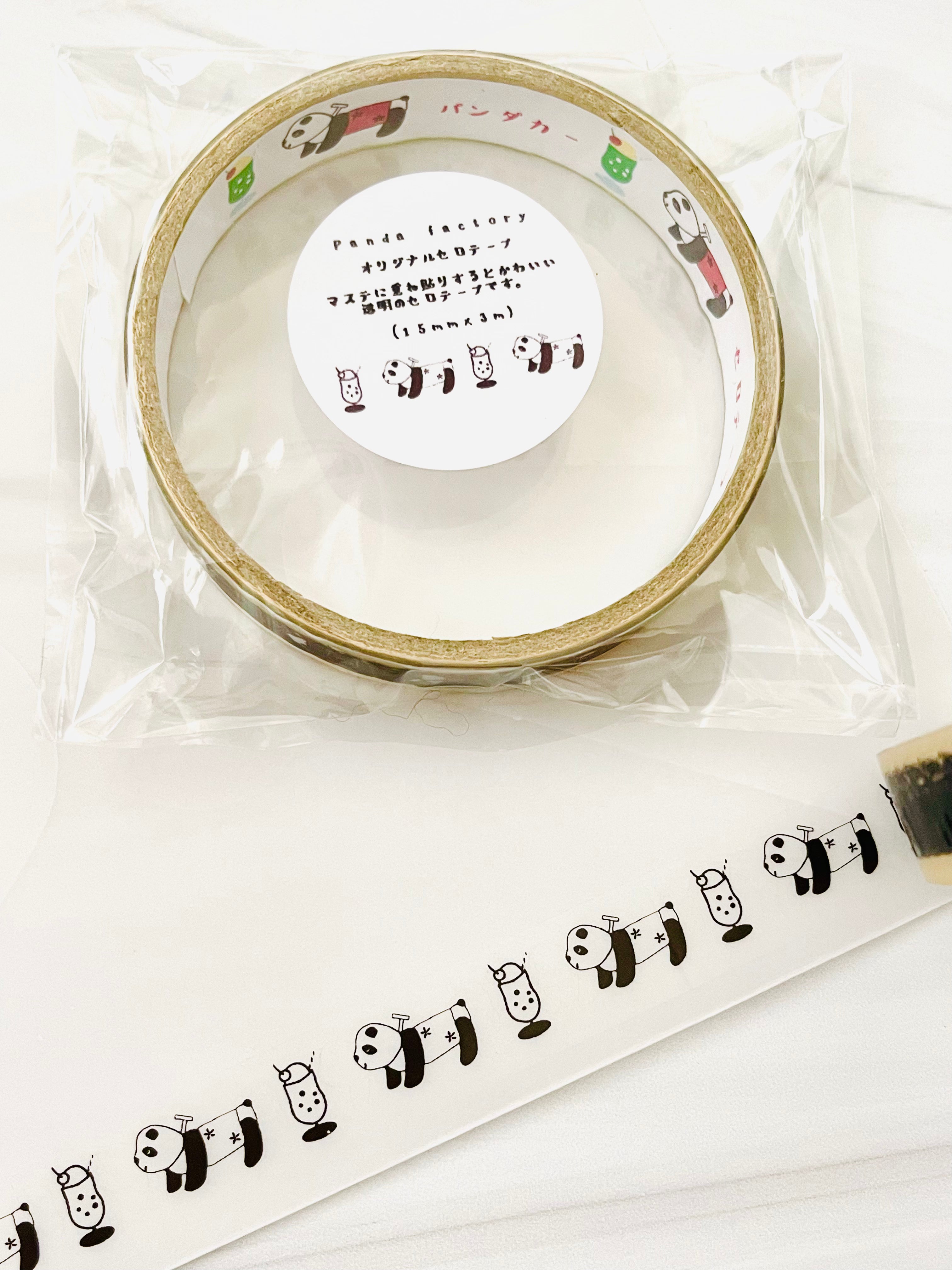 [Panda factory] Cream Soda Panda Car Black & White clear cello tape