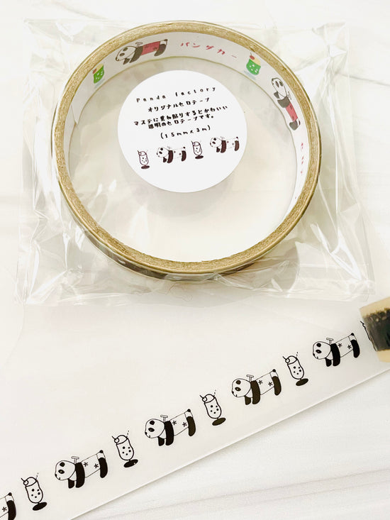 [Panda factory] Cream Soda Panda Car Black & White clear cello tape