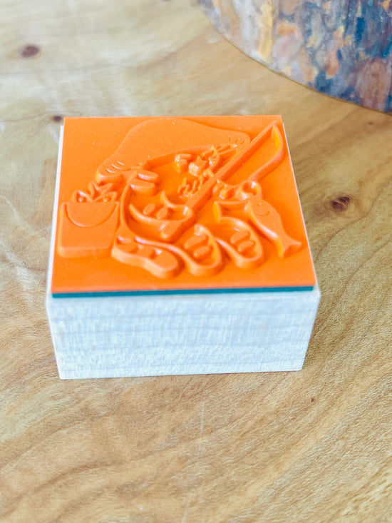 [Mushroom Cat] Gone Fishing rubber stamp