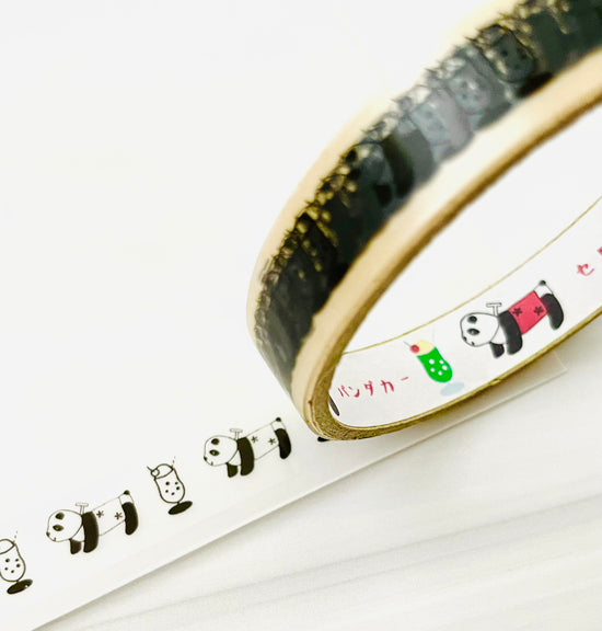 [Panda factory] Cream Soda Panda Car Black & White clear cello tape