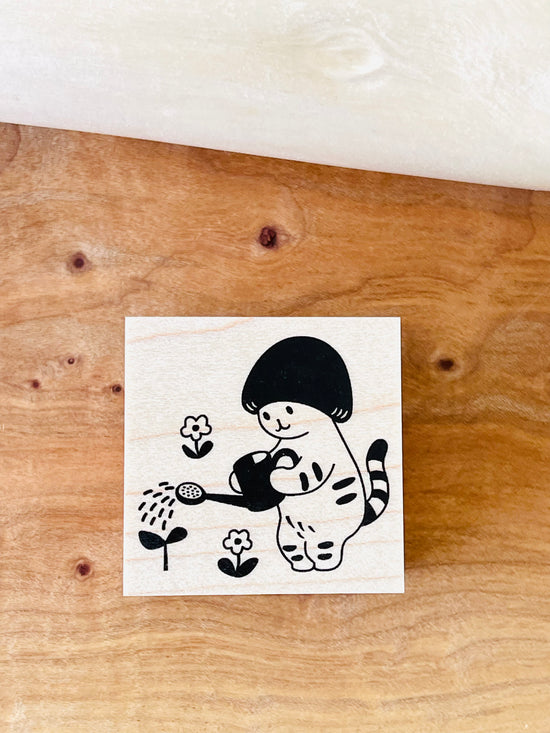 [Mushroom Cat] Watering Love rubber stamp