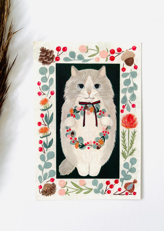 [4legs] Longhair & Wreath postcard