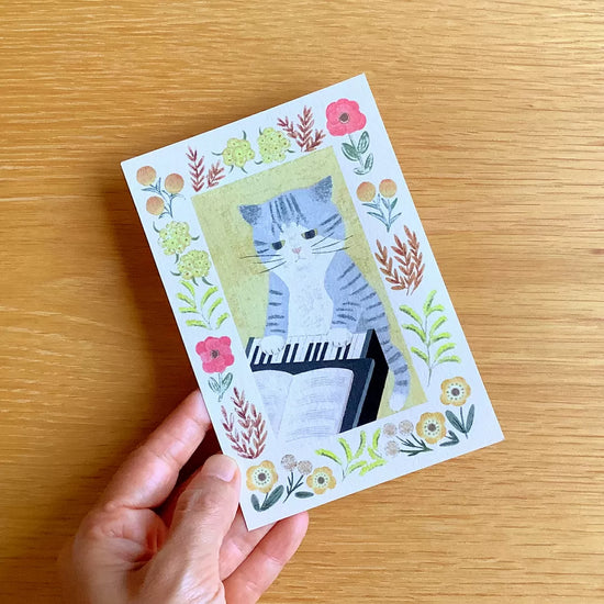 [4legs] Cat in a Picture Book Piano postcard
