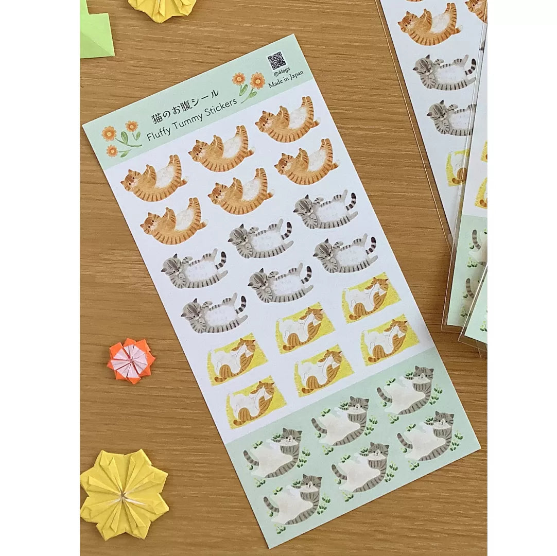[4legs] Stretching Cats, Fluffy Tummy sticker sheet