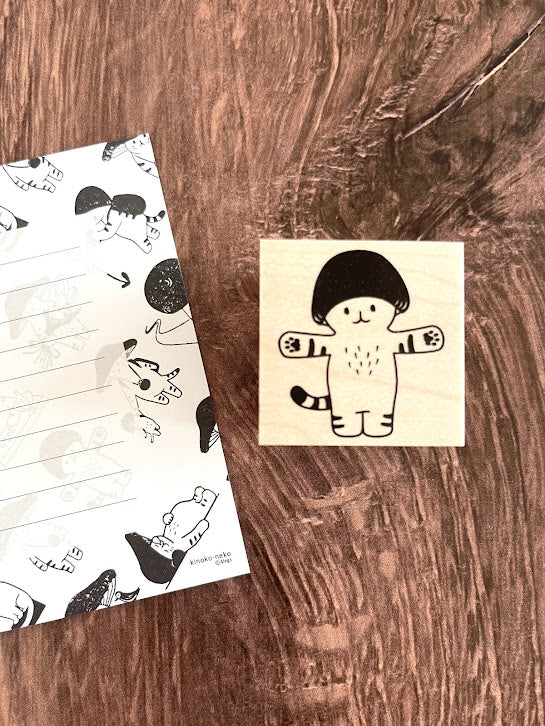 [Mushroom Cat] Hugs! rubber stamp