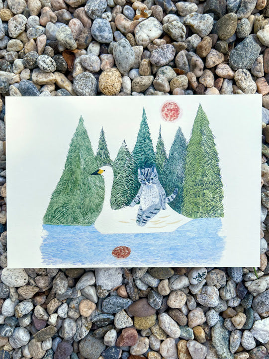 [4legs] Swan & Cat postcard