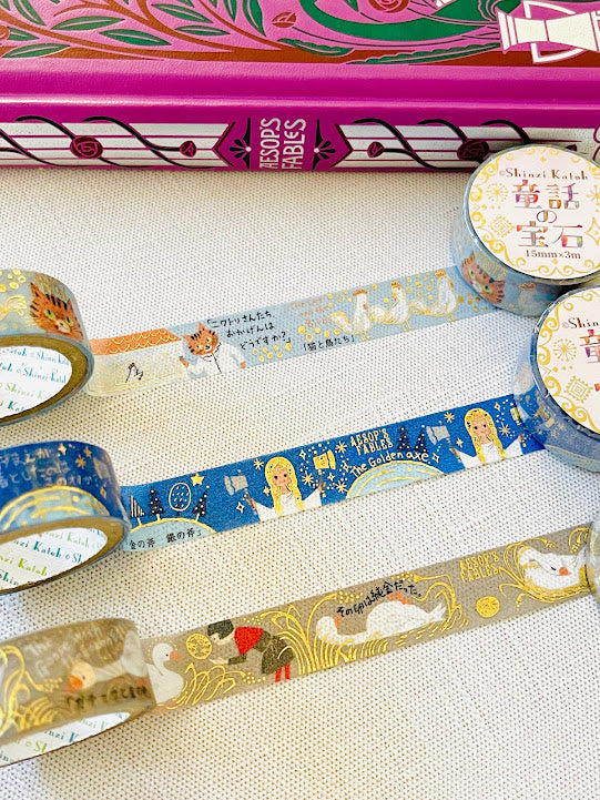 [SEAL-DO] Shinzi Katoh x Aesop's Fables: Cat & Birds, Golden Axe, Goose & Golden Egg washi tape