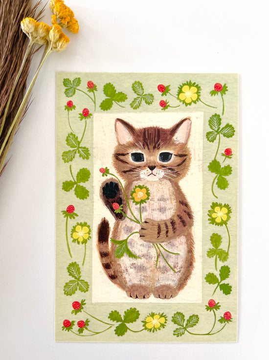 [4legs] Kitten & Wild Strawberry postcard