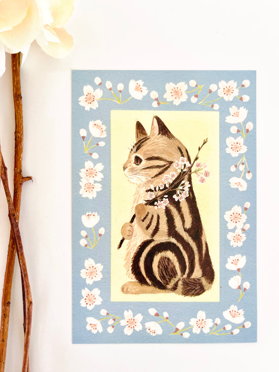 [4legs] American Shorthair & Cherry Blossom postcard