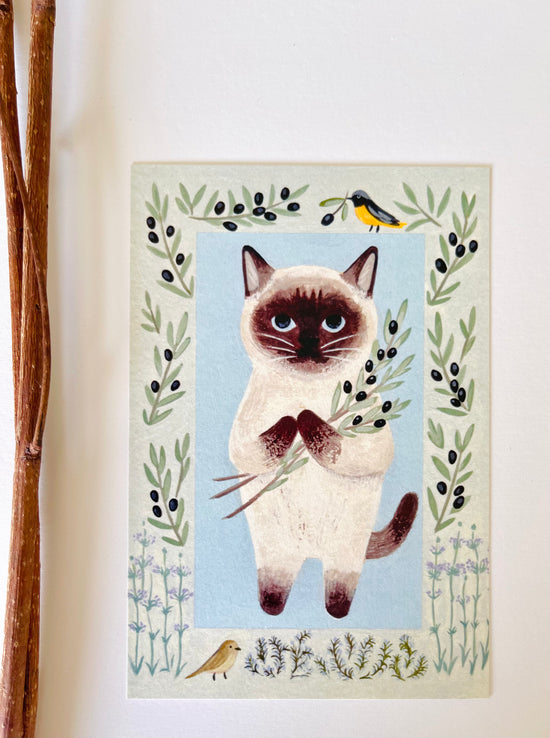 [4legs] Siamese & Olive postcard