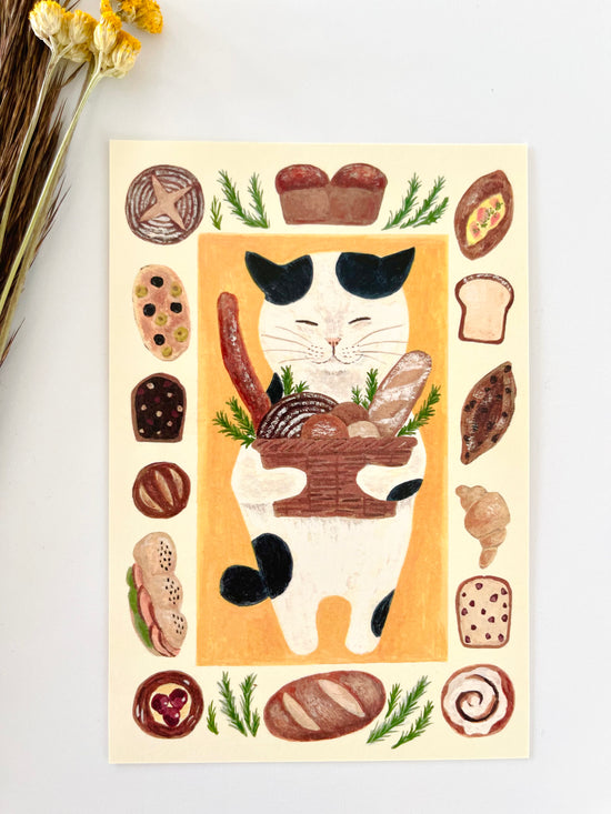 [4legs] Spotted Tabby & Bread Basket postcard